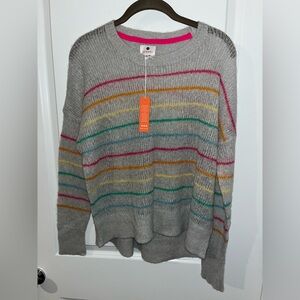 Sundry NWT Wool Cashmere Blend HiLow Crewneck Sweater RainbowStripe Gauge Knit S